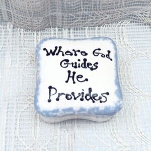 Handmade Ceramic Square Trinket Dish White and Blue Lidded With Message
